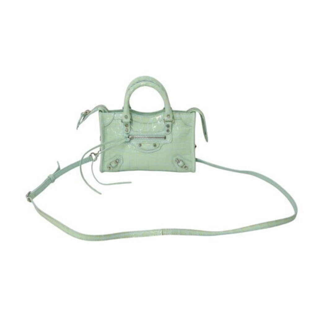 BALENCIAGA City Handbag Green Patent Vernis Leather Crocodile Embossed - Picture 1 of 8